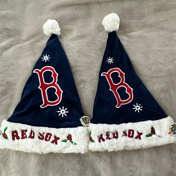 NWT Boston Red Sox Plush Santa Hat Festive Christmas Kids Large Two Hats - Picture 2 of 11